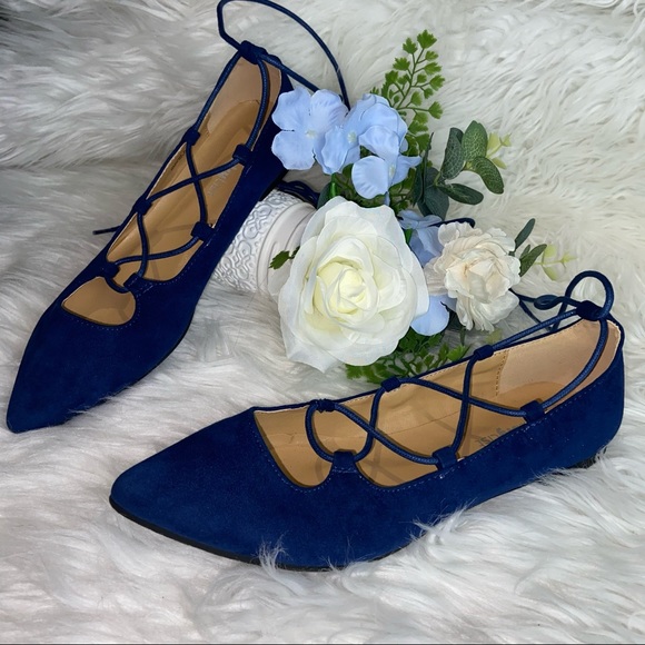 NWOT Laundry List Lace Up Pointed Toe Blue Flats - Picture 4 of 7